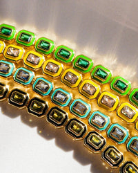 Bezel Emerald Ballier Tennis Bracelet-Turquoise- Gold View 2