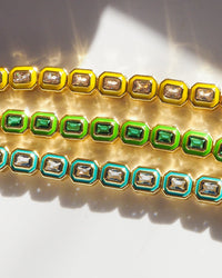 Bezel Emerald Ballier Tennis Bracelet-Turquoise- Gold View 4