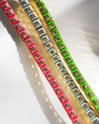 Pyramid Stud Tennis Bracelet- Bright Green- Gold View 4