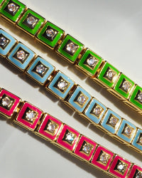 Pyramid Stud Tennis Bracelet- Bright Green- Gold View 3