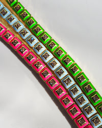 Pyramid Stud Tennis Bracelet- Hot Pink- Gold View 6