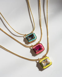 Bezel Pendant Necklace- Turquoise- Gold View 2