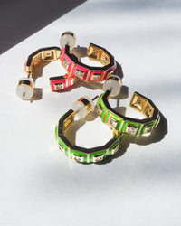 Mini Pyramid Stud Hoops- Bright Green- Gold view 2