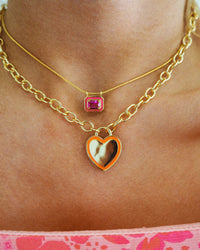 Bezel Pendant Necklace- Hot Pink- Gold View 3