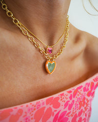 Bezel Pendant Necklace- Hot Pink- Gold View 6