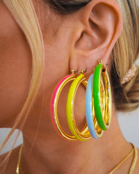 Stripe Amalfi Hoops- Hot Pink- Gold View 6