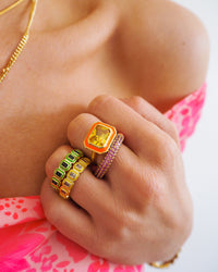 Bezel Statement Ring- Neon Orange- Gold View 2