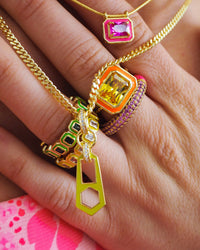 Mini Zipper Pendant Necklace- Neon Yellow- Gold View 5
