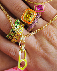 Mini Zipper Pendant Necklace- Neon Yellow- Gold View 6