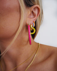 Pave Interlock Hoops- Neon Yellow- Gold View 5