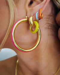 Pave Interlock Hoops- Neon Yellow- Gold View 6