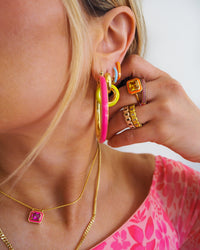 Bezel Statement Ring- Neon Orange- Gold View 5