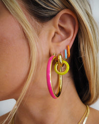 Pave Interlock Hoops- Neon Yellow- Gold View 2