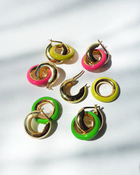 Pave Interlock Hoops- Neon Yellow- Gold View 4