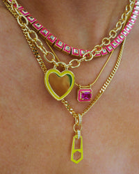 Pyramid Stud Tennis Necklace- Hot Pink- Gold View 2
