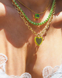 Pyramid Stud Tennis Necklace- Bright Green- Gold View 2