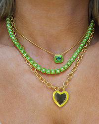 Bezel Pendant Necklace- Bright Green- Gold View 4