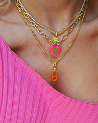 Mini Zipper Pendant Necklace- Neon Orange- Gold View 4