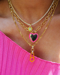 Heart Pendant Necklace- Hot Pink- Gold View 4