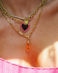 Mini Zipper Pendant Necklace- Neon Orange- Gold View 6