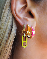 Pave Cuban Link Hoops- Neon Orange- Gold View 2