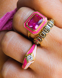 Pyramid Stud Signet Ring- Pink- Gold view 2