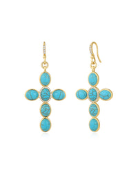 Turquoise Cross Earrings- Gold View 1