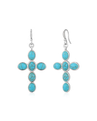 Turquoise Cross Earrings- Silver