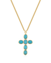 Turquoise Cross Necklace- Gold