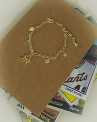 The MLB Star + Hearts Logo Charm Bracelet- Gold view 2