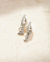 The Pave Metal Hoops with Initial Charms [Old English]