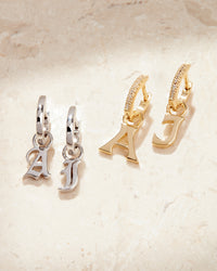 The Pave Metal Hoops with Initial Charms [Vintage] View 3