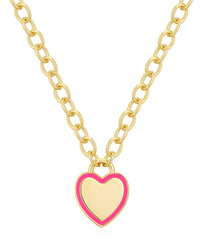 Heart Pendant Necklace- Hot Pink- Gold View 1