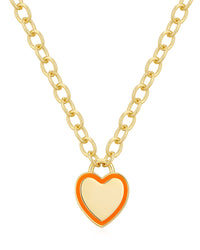 Heart Pendant Necklace- Neon Orange- Gold View 1