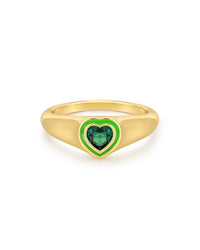 Heart Signet Ring- Green- Gold View 1