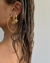 Pave Ball Chain Hoops- Gold View 3