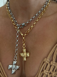 Molten Cross Pendant Necklace- Silver View 4