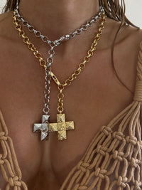Molten Cross Pendant Necklace- Gold view 2