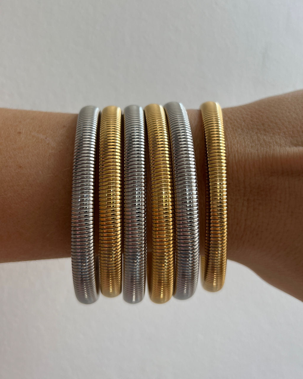 Mini Flex Snake Chain Bracelet- Set of 3 (7mm wide)- Silver | Luv Aj