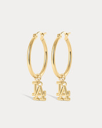 The MLB XL Logo Charm Hoops- Gold