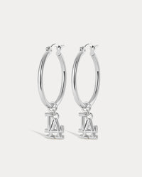 The MLB XL Logo Charm Hoops- Silver