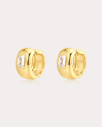 The Luv Aj Emerald Bezel Stone Huggies in Gold View 1