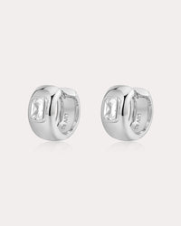 The Luv Aj Emerald Bezel Stone Huggies in Silver View 1