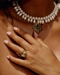 The Luv Aj Mallorca Pearl Statement Necklace on model View 3