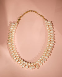 The Luv Aj Mallorca Pearl Statement Necklace on pink background View 4
