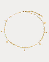 The MLB Star + Hearts Logo Charm Necklace- Gold