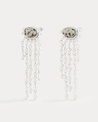 The Luv Aj Palma Pearl Studs in silver on white background View 1