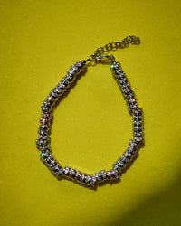 The Luv Aj Rio Rhinestone Anklet in silver on lime background View 3