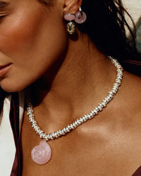 The Rose Quartz Rio Rhinestone Necklace- Gold view 2