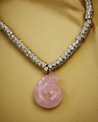 The Luv Aj Rio Rhinestone Necklace in Gold on yellow background View 3